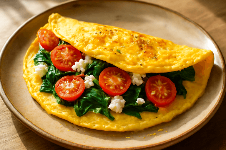 Κλασική Ομελέτα Πρωινού με Σπανάκι και Ντομάτα