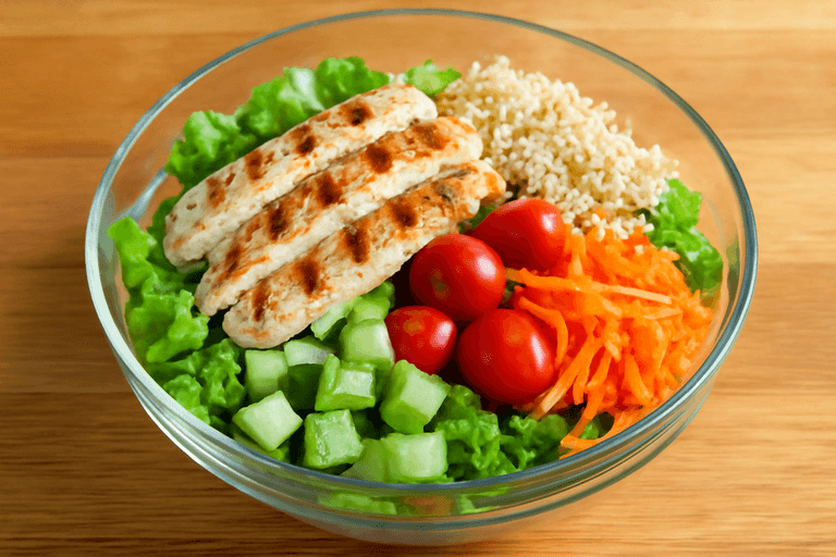 Ensalada clásica de pollo y vegetales frescos