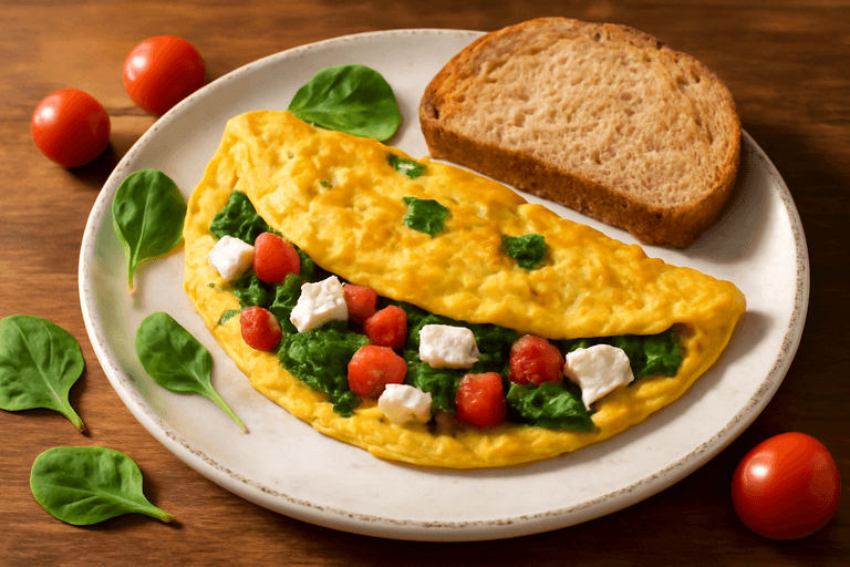 Omelette Clásica Alta en Proteína con Espinaca y Tomate