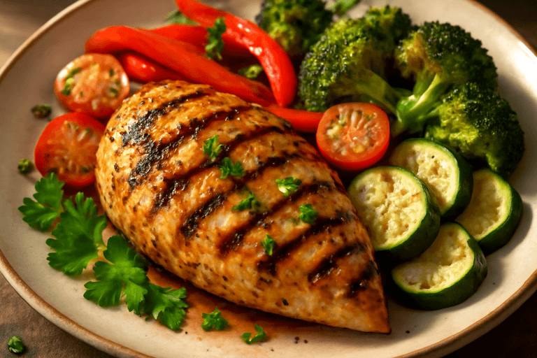 Grilled Lemon Herb Chicken with Roasted Veggies