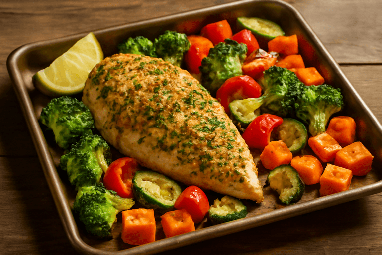 Herb-Crusted Baked Chicken with Roasted Vegetables