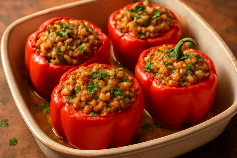 Klassieke Gevulde Paprika’s met Kalkoen en Groenten
