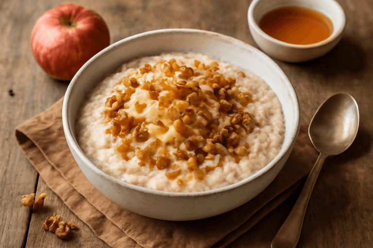 Овсяная каша с яблоком и грецкими орехами