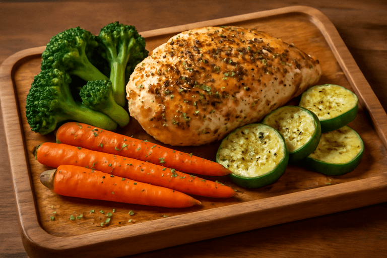 Запечённая куриная грудка с овощами и травами