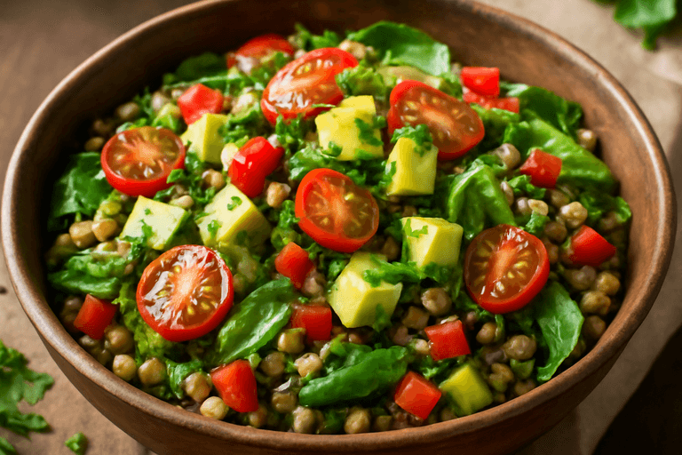 Veganer Quinoa-Linsensalat mit Avocado und Zitrusdressing