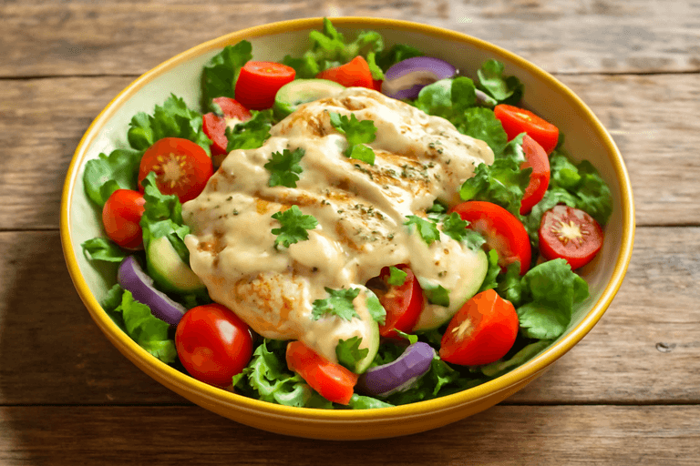Leichter Hähnchen-Gemüse-Salat mit Joghurt-Dressing