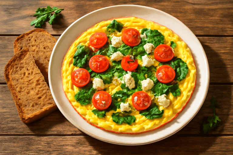 Omletă energizantă cu spanac și roșii