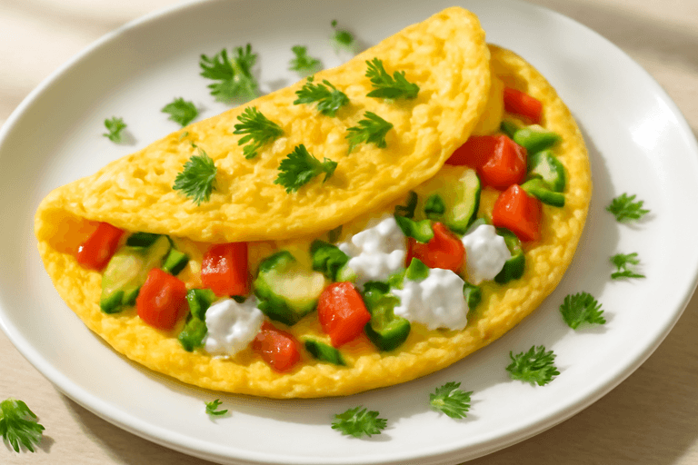 Omletă energizantă cu legume și brânză slabă