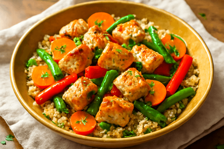 Salată caldă de pui cu legume colorate și quinoa