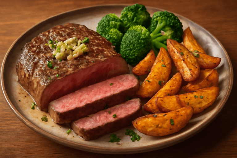 Proteinreiches Rindersteak mit Ofenkartoffeln & Brokkoli