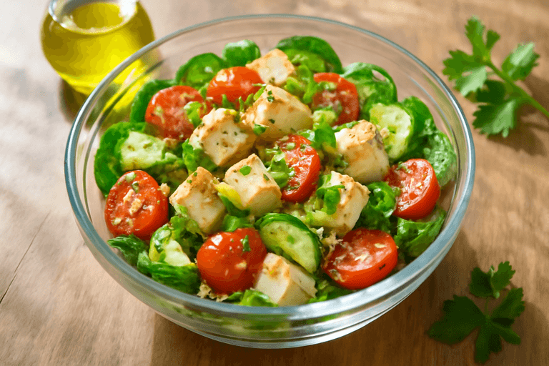 Легкий куриный салат с киноа и овощами
