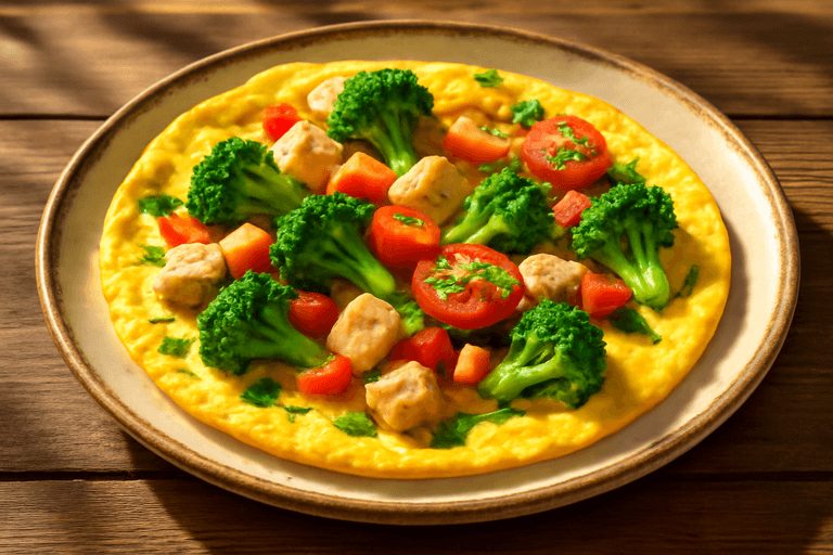 Омлет с овощами и куриной грудкой