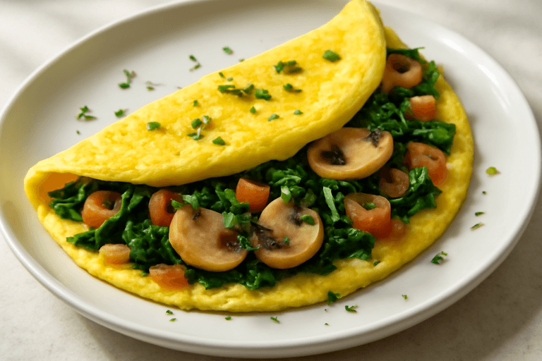 Omelette légère aux épinards et champignons