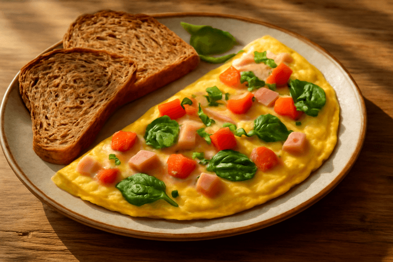 Kraftvolles Protein-Frühstücks-Omlette mit Vollkorn-Toast