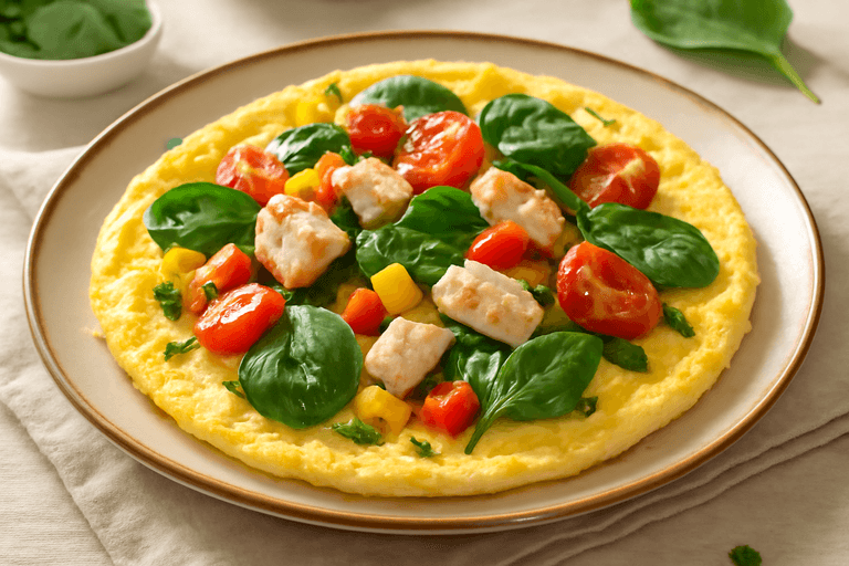 Лёгкая омлет-тарелка с овощами и нежной индейкой