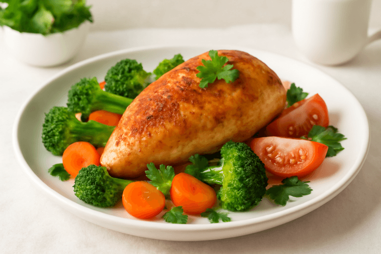 Запечённая куриная грудка с овощным гарниром