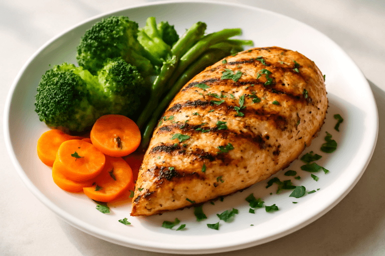 Grilled Lemon Herb Chicken with Steamed Vegetables