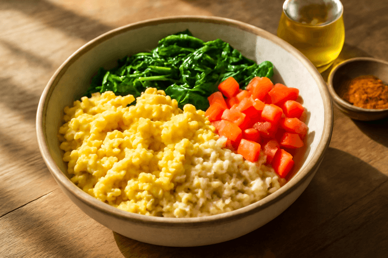Desayuno Clásico Saludable: Tazón Proteico de Huevos y Avena