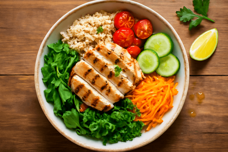 Salada Clássica de Frango Grelhado com Quinoa e Legumes