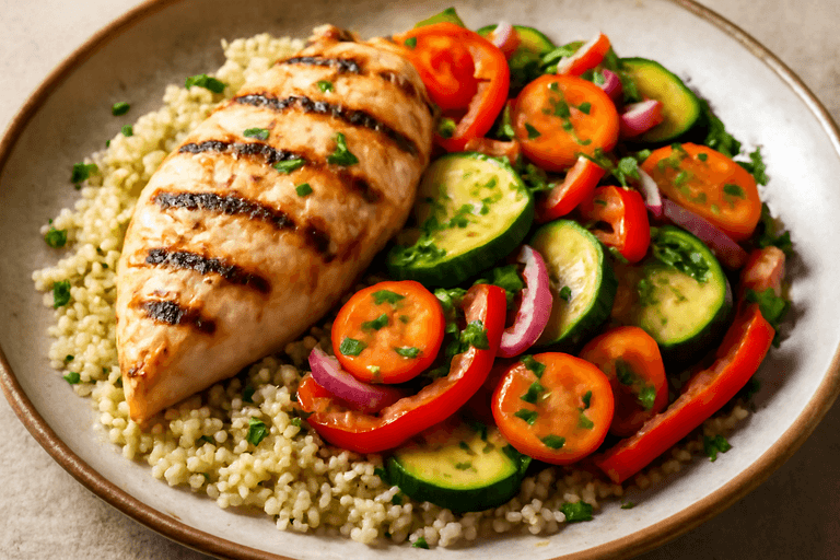 Frango Grelhado com Legumes Coloridos e Quinoa
