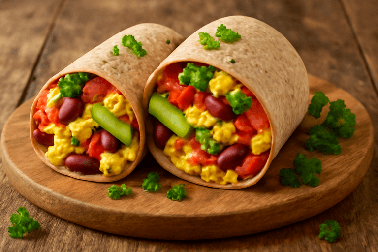 Power-Frühstücks-Burrito mit Rührei und Avocado