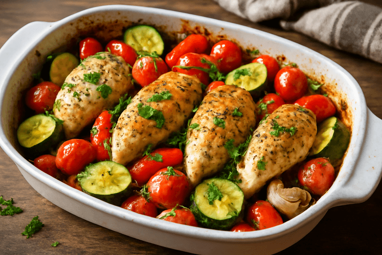 Куриное филе с овощами в духовке