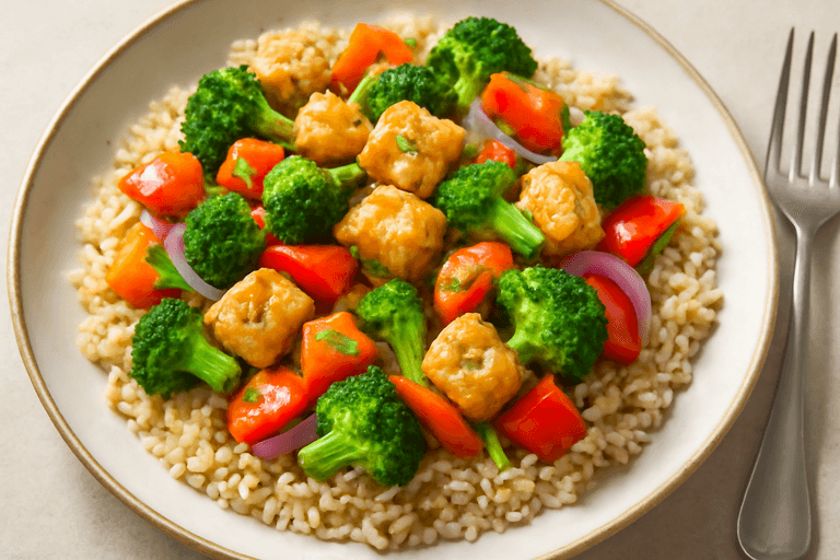 Klassieke Kippen-Groenteschotel met Volkorenrijst