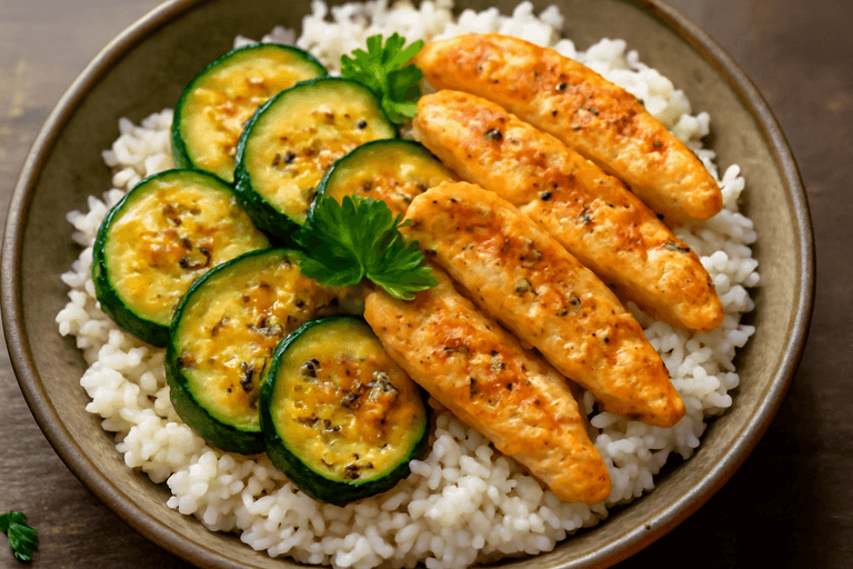 Пилешко филе с тиквички и ориз – класическа лека вечеря