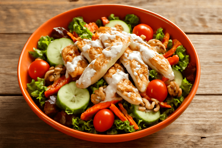 Salată clasică de pui cu legume crocante și dressing ușor de iaurt