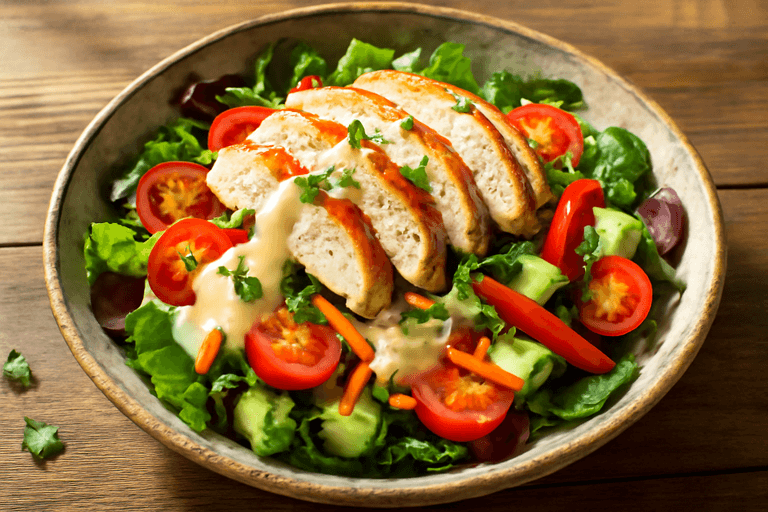 Leichter Hühnchen-Gemüse-Salat mit Joghurtdressing