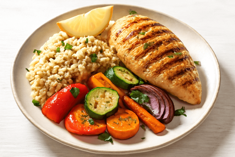 Piletina s povrćem na žaru i integralnom rižom