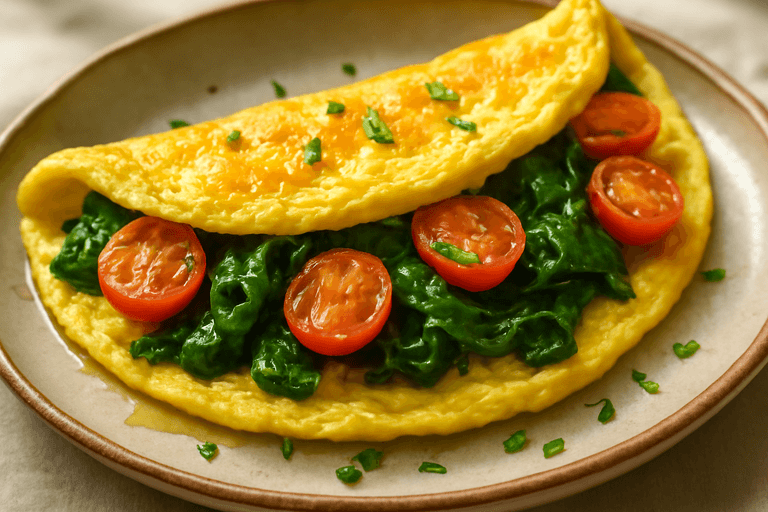 Proteinrika frukostomelett med spenat och tomat