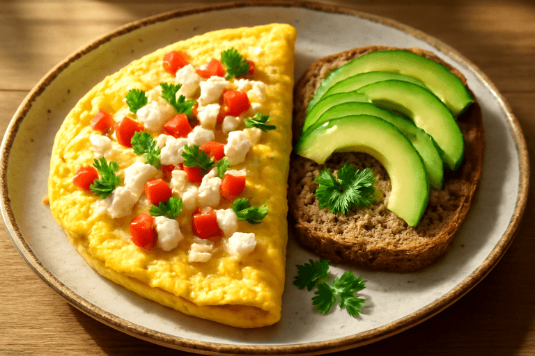 Omletă bogată în proteine cu brânză și avocado
