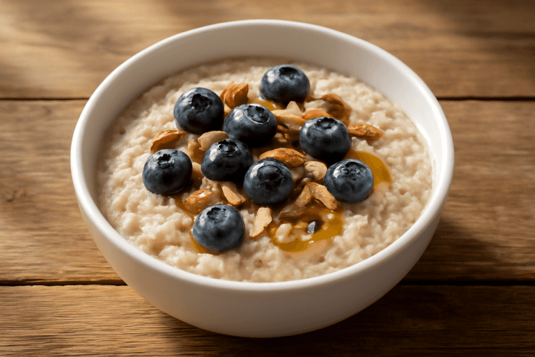 Proteinrik havregrøt med bær og nøtter