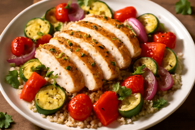 Grilled Herb-Marinated Chicken with Quinoa & Roasted Vegetables