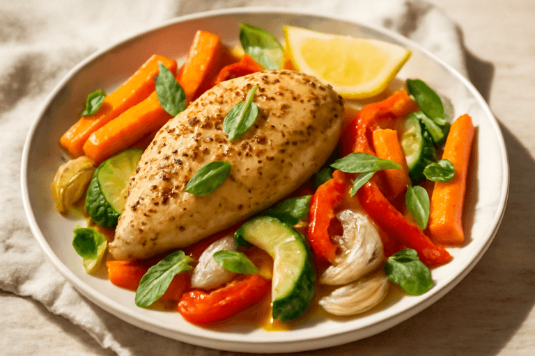 Poulet rôti aux herbes et légumes de saison