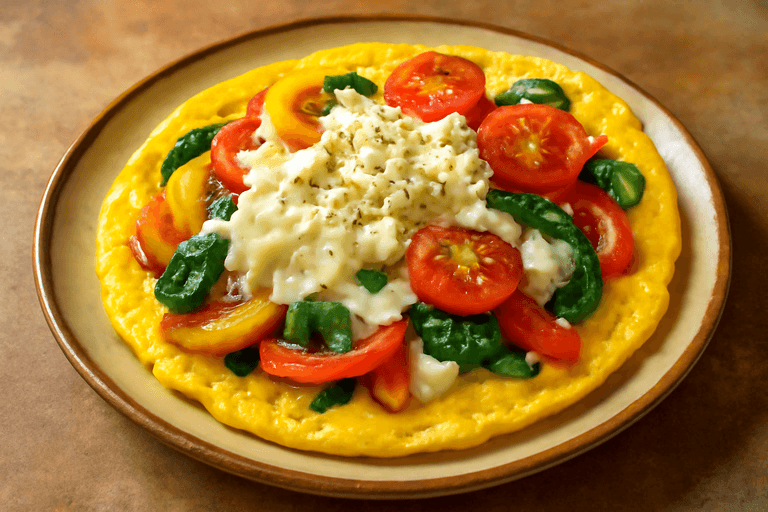 Омлет с овощами и нежирным сыром