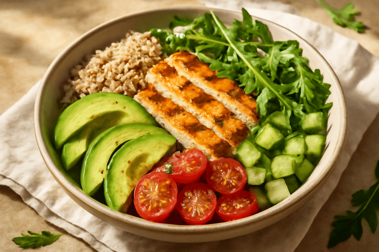 Leichter Hähnchen-Salat mit Quinoa & Avocado