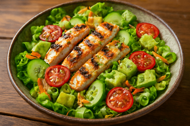Salade de poulet grillé aux légumes croquants