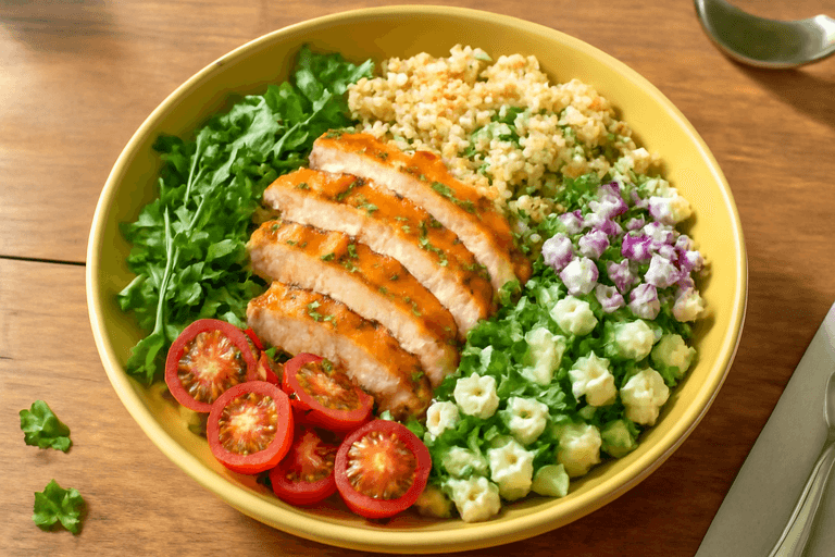 Proteinrik kyllingsalat med quinoa og friske grønnsaker