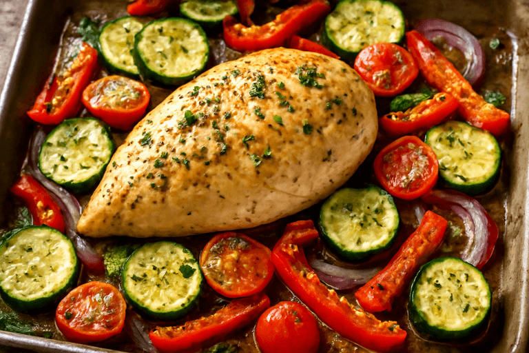 Pollo Asado con Verduras Mediterráneas