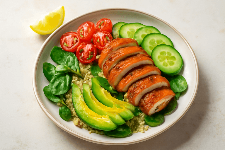 Kryddig kycklingsallad med quinoa och avokado