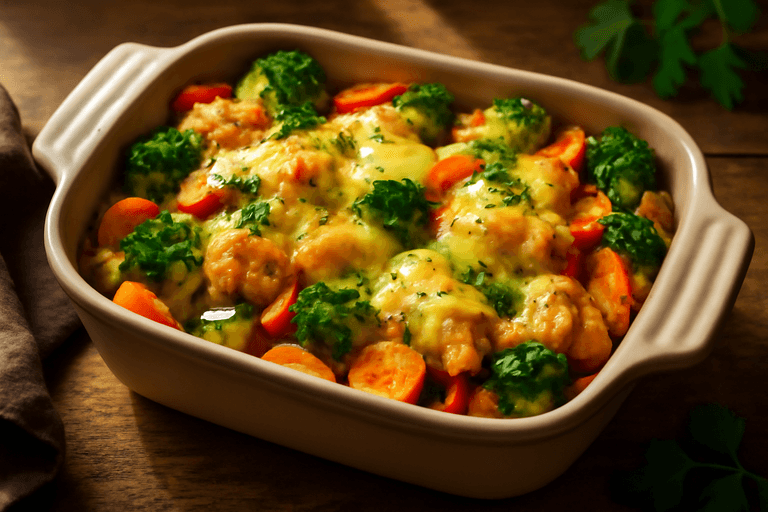 Zarter Hähnchen-Gemüseauflauf mit Kräutern