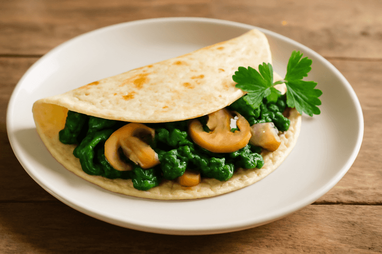Tortilla de espinacas y champiñones baja en calorías