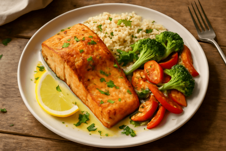 Gebakken Zalmfilet met Geroosterde Groenten & Volkoren Quinoa