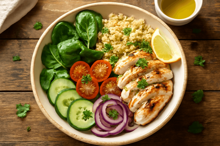 Klassisk kycklingsallad med quinoa och grönsaker