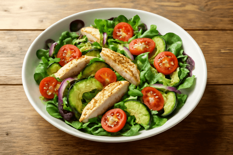 Лёгкий куриный салат с авокадо и огурцом