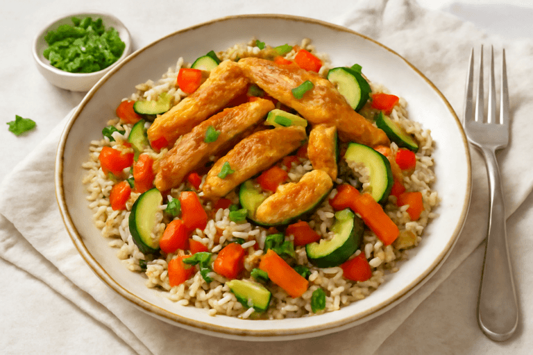 Power-Hähnchen-Bowl mit Reis und Gemüse