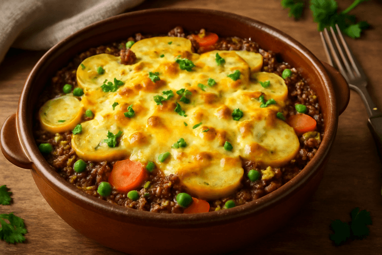 Herzhafter Rindfleisch-Kartoffel-Auflauf mit Gemüse