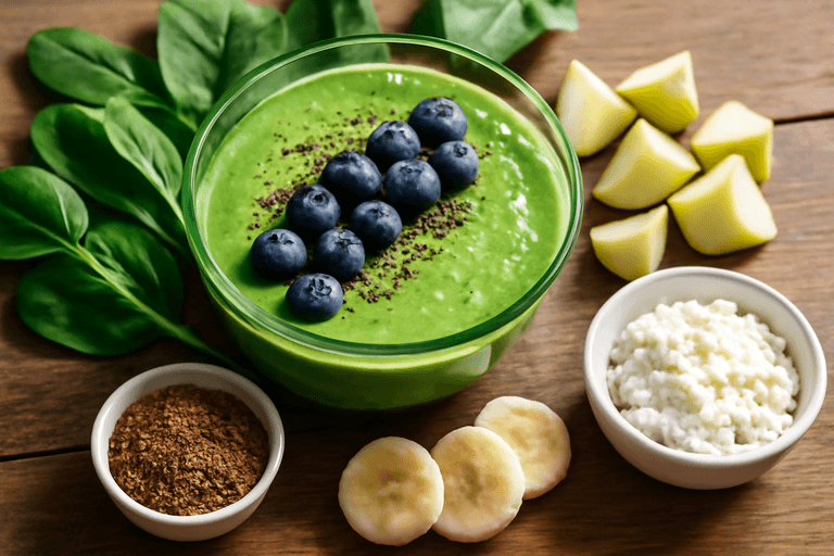 Grön Smoothiefrukost med Chia & Keso